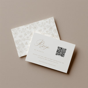 Cartão RSVP Código QR de Casamento Beige Chinoiserie
