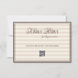 Cartão RSVP Código QR de casamento Beige Mocca Listrado Old Mo