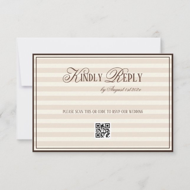 Cartão RSVP Código QR de casamento Beige Mocca Listrado Old Mo (Frente)