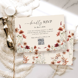 Cartão RSVP Código QR de Casamento Boho Wildflower