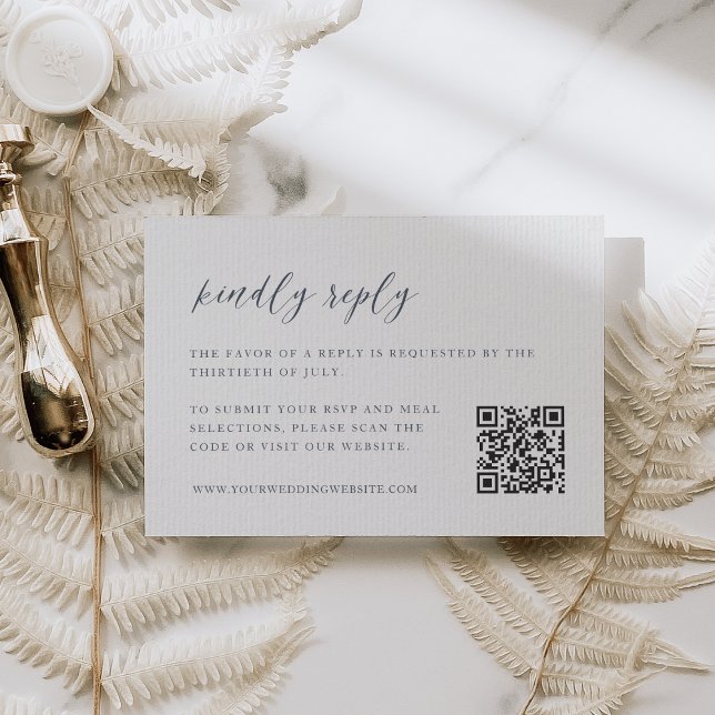 Cartão RSVP Código QR de Casamento Branco e Marinho Costeiro (Criador carregado)