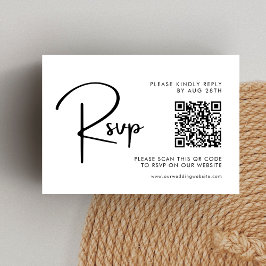 Cartão RSVP Código QR de Casamento Branco e Preto Elegante e M