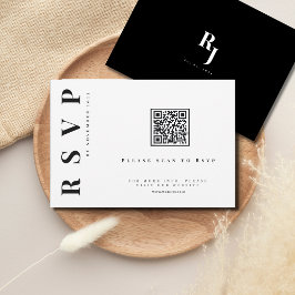 Cartão RSVP Código qr de casamento branco e preto mínimo ousad