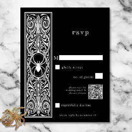 Cartão RSVP Código QR de Casamento Branco Negro de Aranha-Góti