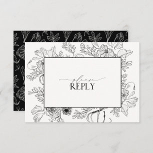 Cartão RSVP Código QR de Casamento Branco Negro Elegante