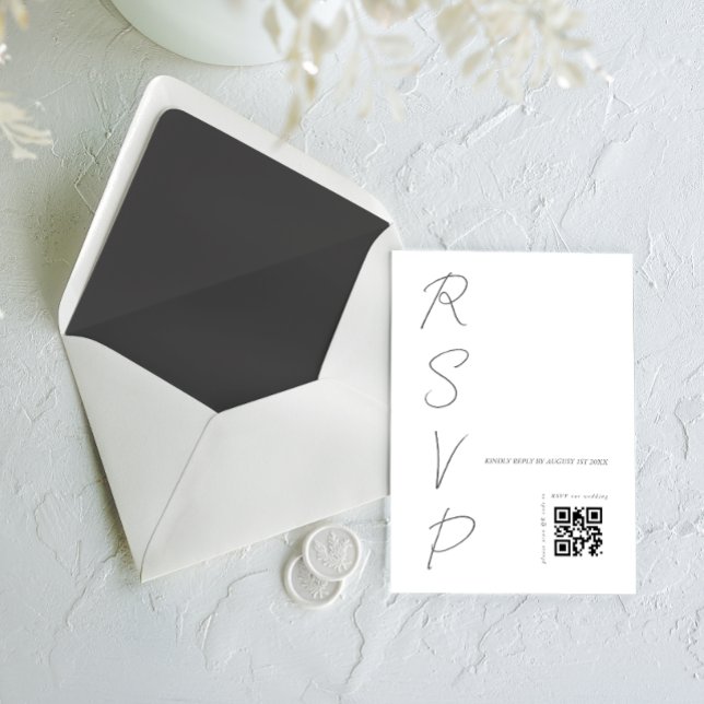 Cartão RSVP Código QR de casamento branco simples (Criador carregado)