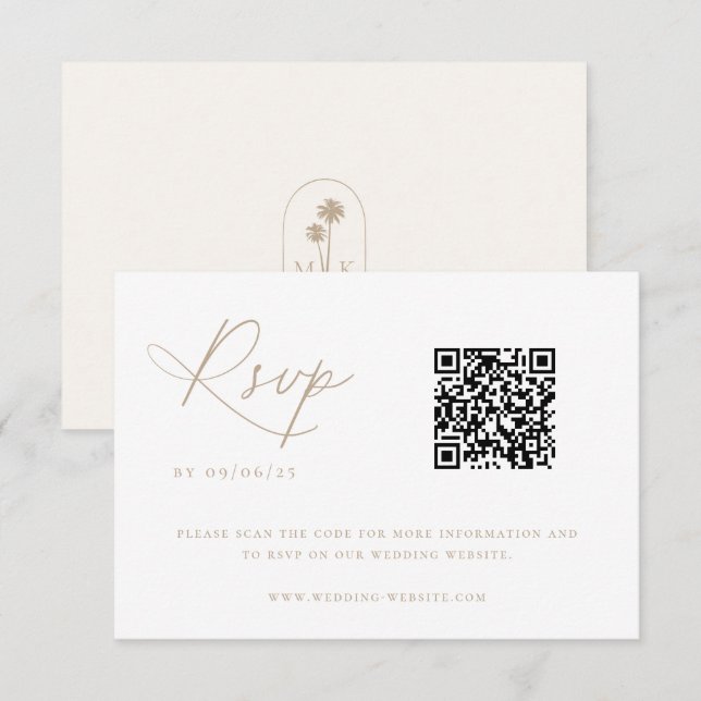 Cartão RSVP Código QR de Casamento Chic Costeiro Contemporâneo (Frente/Verso)