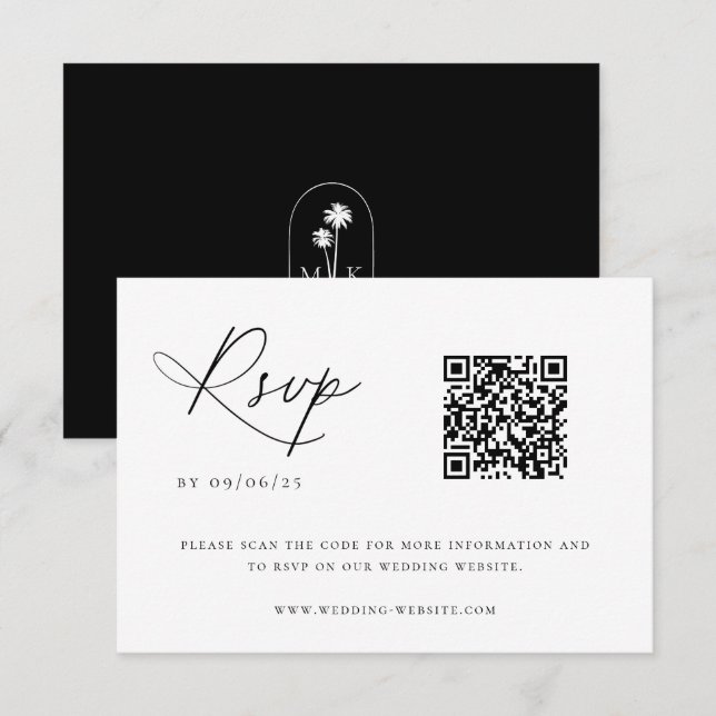 Cartão RSVP Código QR de Casamento Chic Costeiro Contemporâneo (Frente/Verso)