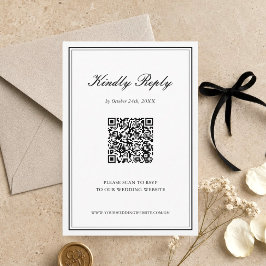 Cartão RSVP Código QR de Casamento Clássico Elegante Simples