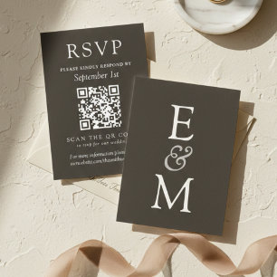 Cartão RSVP Código QR de Casamento Clássico Simples Carvão