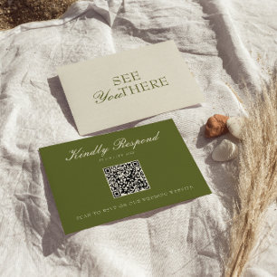 Cartão RSVP Código QR de casamento Classy Olive Green Old Mone