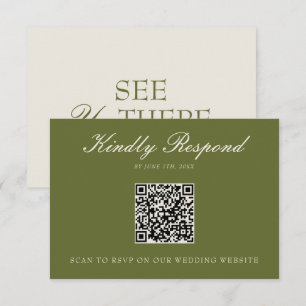 Cartão RSVP Código QR de casamento Classy Olive Green Old Mone