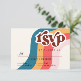 Cartão RSVP Código QR de Casamento Colorido do Groovy Retro 70