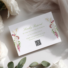 Cartão RSVP Código QR de casamento com buquê floral em cascata