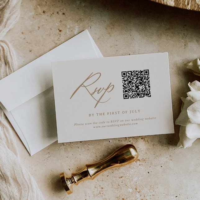 Cartão RSVP Código QR de casamento com caligrafia moderna em m (Criador carregado)