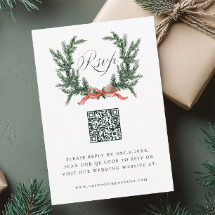 Cartão RSVP Código QR de Casamento com Coroa de Pinheiro Sempr