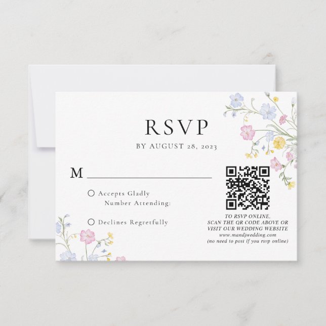 Cartão RSVP Código QR de casamento com crista floral rococó el (Frente)