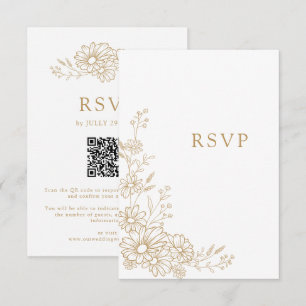 Cartão RSVP Código QR de casamento com dálias botânicas em dou