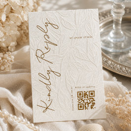 Cartão RSVP Código QR de casamento com impressão de marfim sim