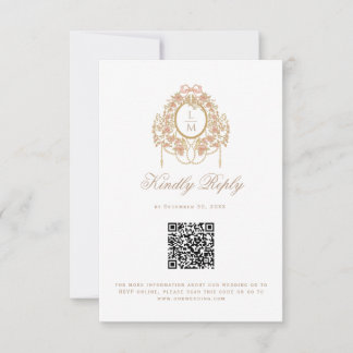 Cartão RSVP Código QR de Casamento com Monograma de Rosa Rococ