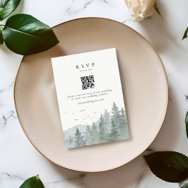Cartão RSVP Código QR de Casamento com Montanha e Árvore em Aq