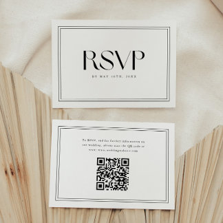 Cartão RSVP Código QR de Casamento com Tipografia Negra e Bran
