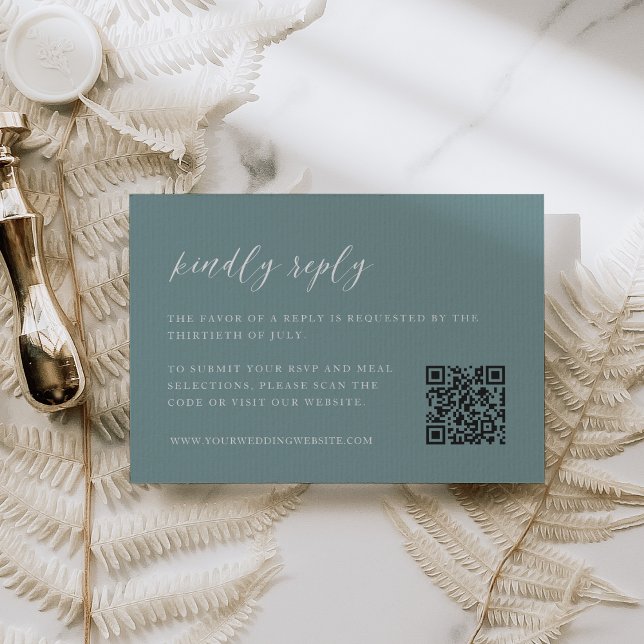 Cartão RSVP Código QR de Casamento Costeiro Aqua (Criador carregado)