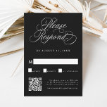 Cartão RSVP Código QR de Casamento da Caligrafia Romântica Neg<br><div class="desc">Este cartão RSVP de casamento preto-e-branco com uma letra elegante e romântica de caligrafia suave com um código QR. Para uma personalização mais avançada deste design,  clique no BOTÃO FERRAMENTA DESIGN AZUL acima!</div>