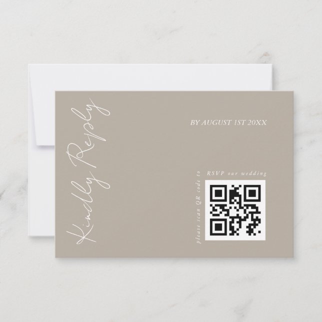 Cartão RSVP Código QR de Casamento de Beige Escuro Moderno (Frente)