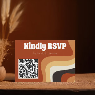 Cartão RSVP Código QR de Casamento de Boho Laranja Queimado do
