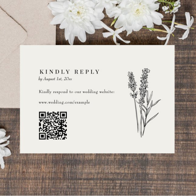 Cartão RSVP Código QR de Casamento de Boho Wildflower Elegante (Criador carregado)
