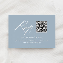 Cartão RSVP Código QR de Casamento de Caligrafia Azul Elegante