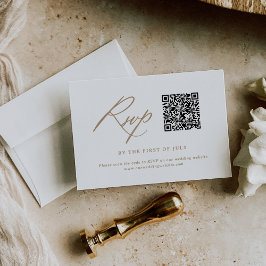 Cartão RSVP Código QR de Casamento de Caligrafia Dourada Minim