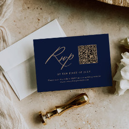 Cartão RSVP Código QR de Casamento de Caligrafia Elegante Dour