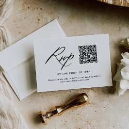 Cartão RSVP Código QR de Casamento de Caligrafia Minimalista M