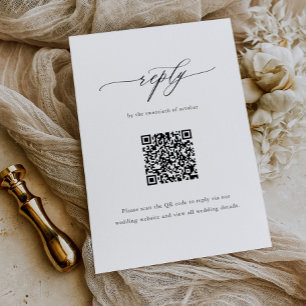 Cartão RSVP Código QR de Casamento de Caligrafia Simples Elega