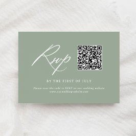 Cartão RSVP Código QR de Casamento de Caligrafia Verde Elegant