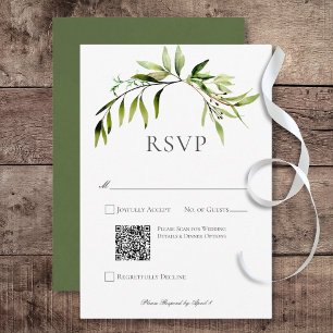 Cartão RSVP Código QR de Casamento de Casamento de Bough Green