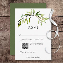 Cartão RSVP Código QR de Casamento de Casamento de Bough Green