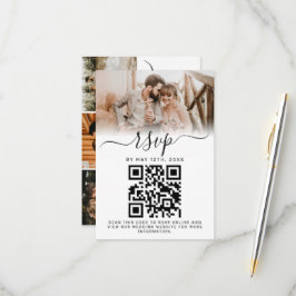 Cartão RSVP Código QR de Casamento de Casamento de Foto Branca