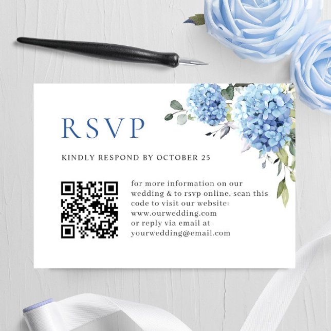 Cartão RSVP Código QR de Casamento de Casamento de Hydrangea B (Criador carregado)