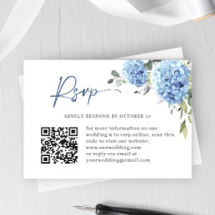 Cartão RSVP Código QR de Casamento de Casamento de Hydrangea B