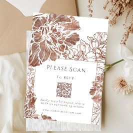 Cartão RSVP Código QR de Casamento de Castanho Floral Elegante
