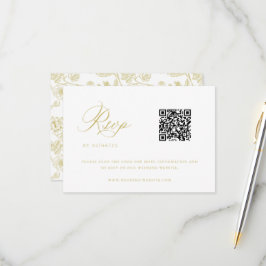 Cartão RSVP Código QR de Casamento de Chinoiserie Dourada