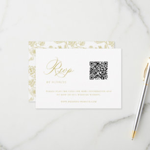 Cartão RSVP Código QR de Casamento de Chinoiserie Dourada