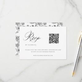Cartão RSVP Código QR de Casamento de Chinoiserie Preta