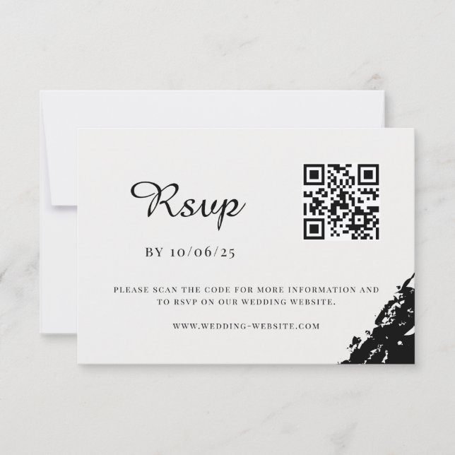 Cartão RSVP Código QR de Casamento de Cor d'Água Negra (Frente)