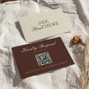 Cartão RSVP Código QR de casamento de dinheiro antigo marrom c