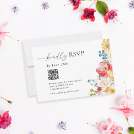 Cartão RSVP Código QR de Casamento de Flor Selvagem Colorida