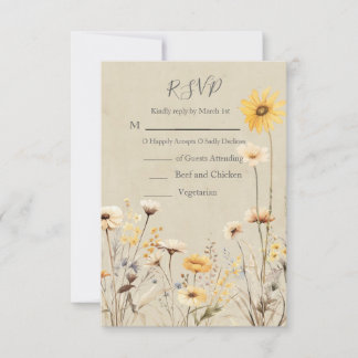 Cartão RSVP Código QR de Casamento de Flores Amarelas